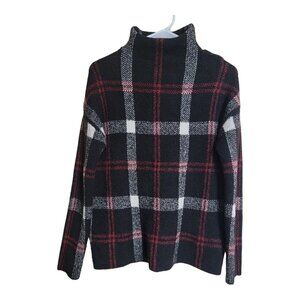 Christian Sirano Sweater Womens Small Plaid Red Black White Winter Turtleneck